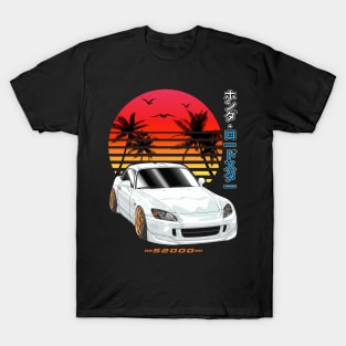 White Honda S2000 Roadster Sunset Palm Beach T-Shirt